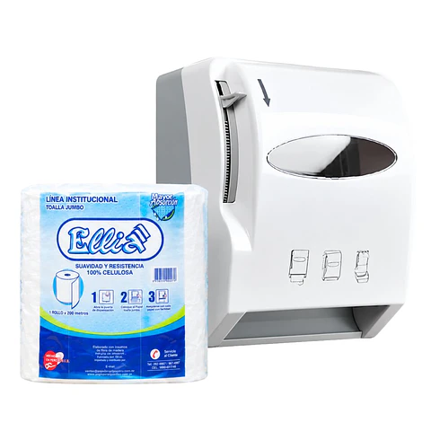 Promo Dispensador de Papel Toalla + Rollo Jumbo Ellia 200m