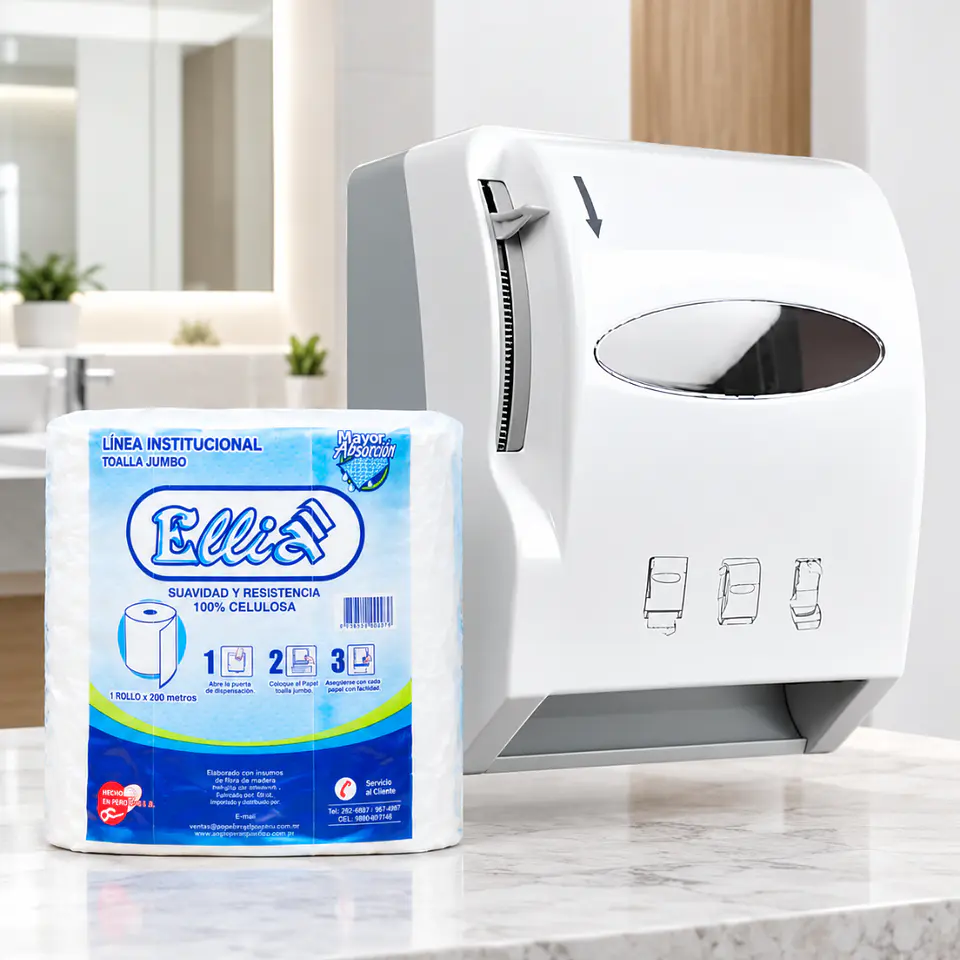 Promo Dispensador de Papel Toalla + Rollo Jumbo Ellia 200m 8