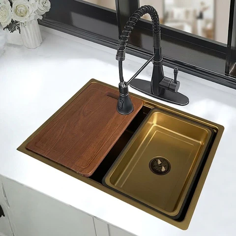  Lavadero de Cocina de Acero Inoxidable con Escurridor Dorado