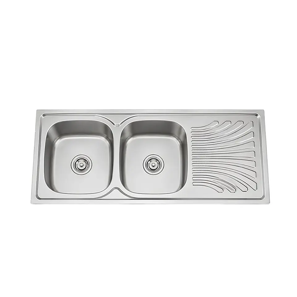 Lavaplatos de Cocina Premium Acero Inoxidable Doble Poza con Escurridor Lateral 1