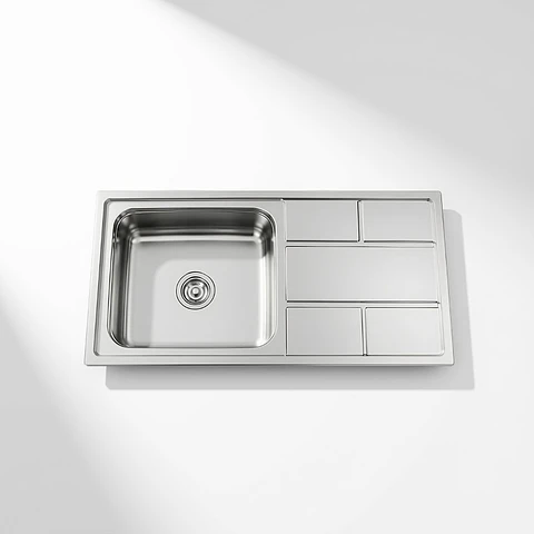 Lavadero de Cocina de Acero Inoxidable con Escurridor Lateral Geometrica