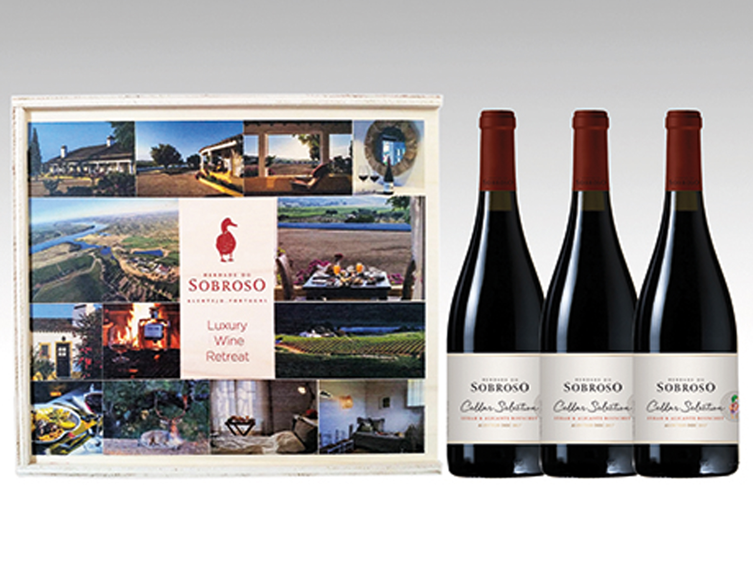 Conjunto Sobroso Cellar Selection Caixa Madeira 3 garrafas 