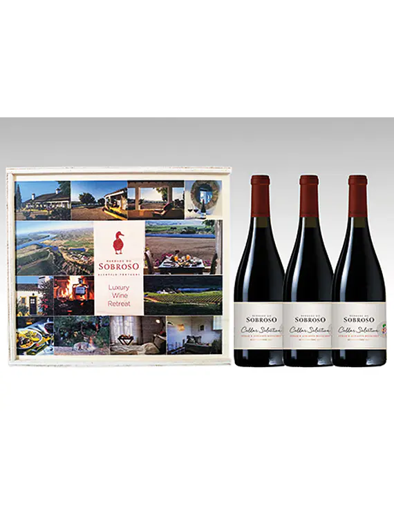 Conjunto Sobroso Cellar Selection Caixa Madeira 3 garrafas 