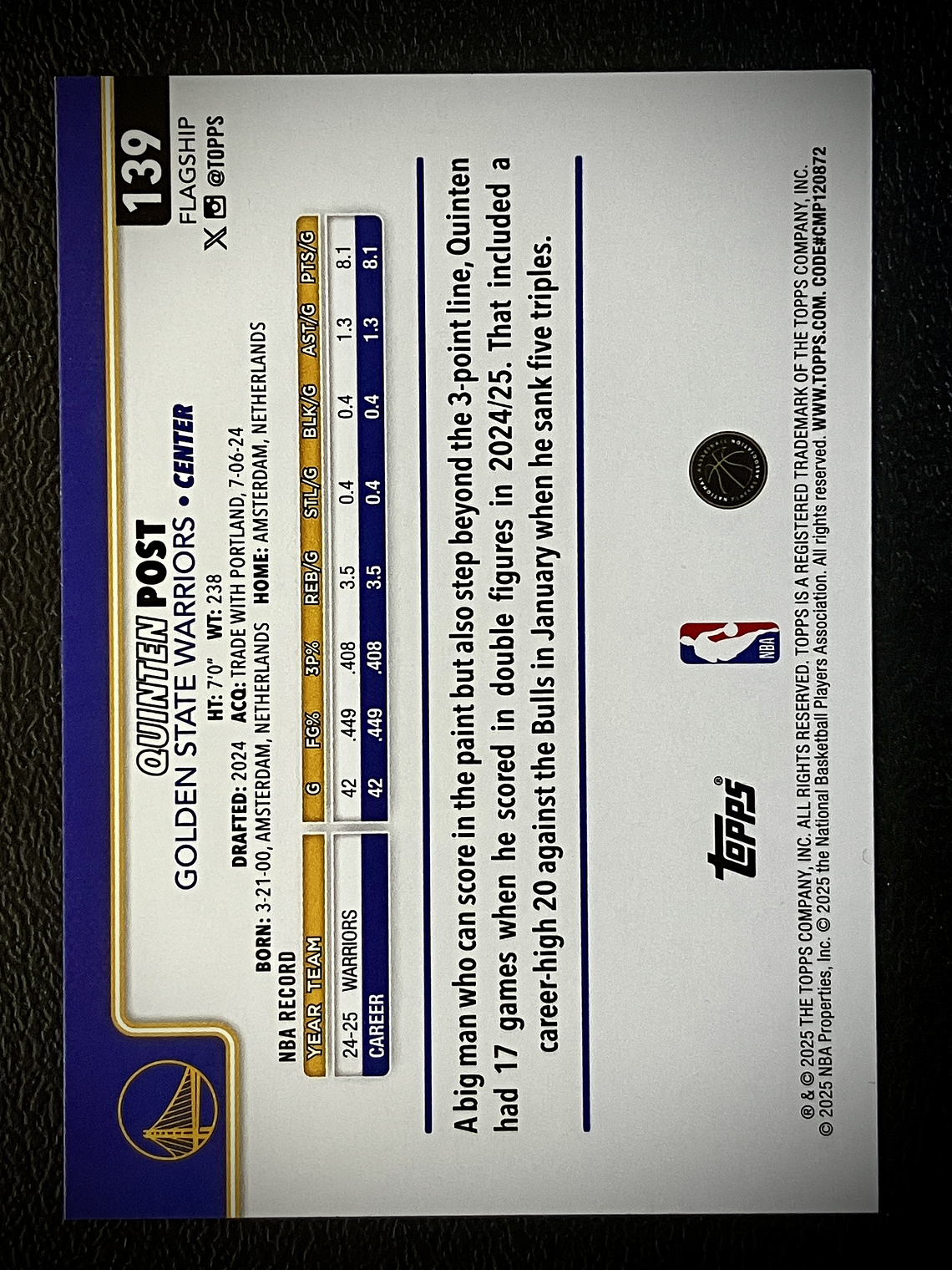 Quinten Post Base Card 2