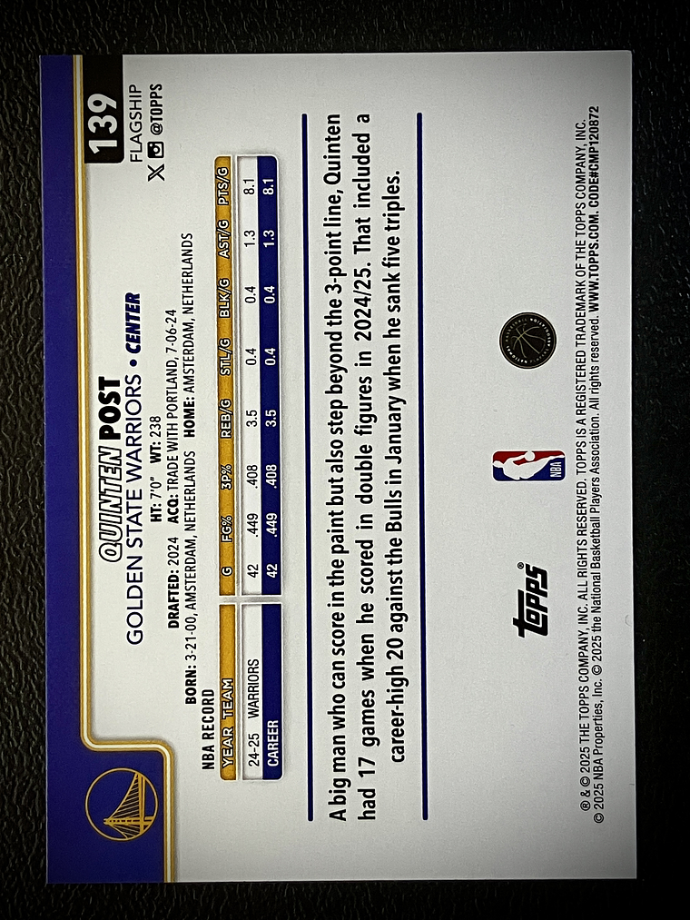 Quinten Post Base Card 2