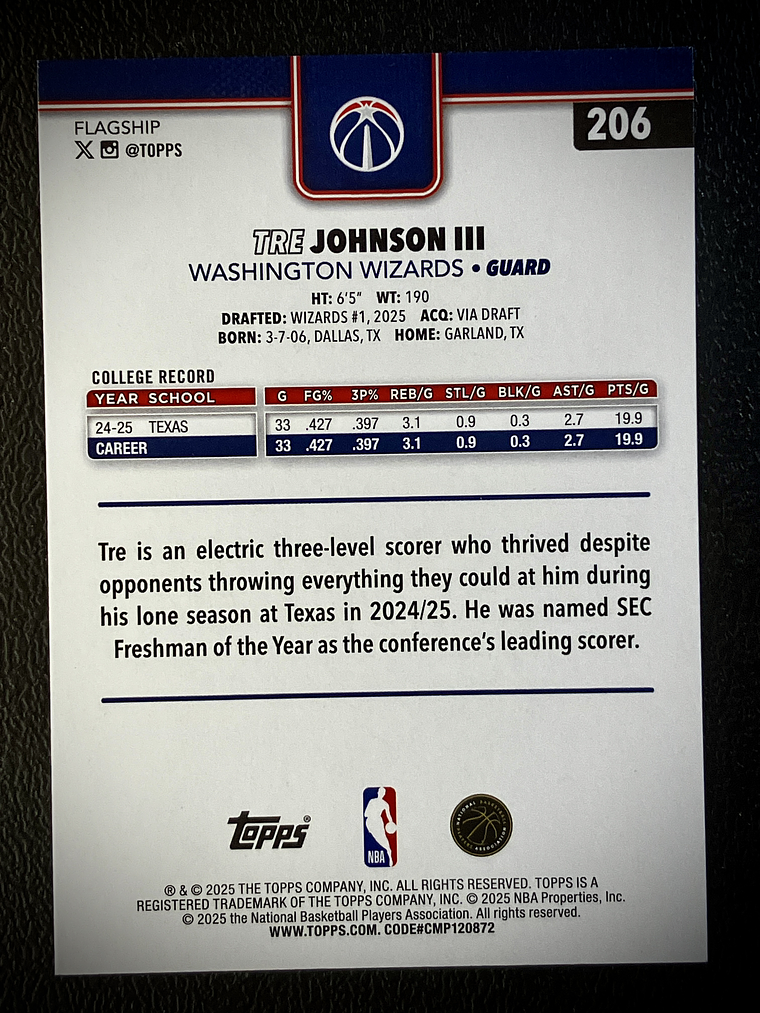 Tre Johnson III Rookie Card 2