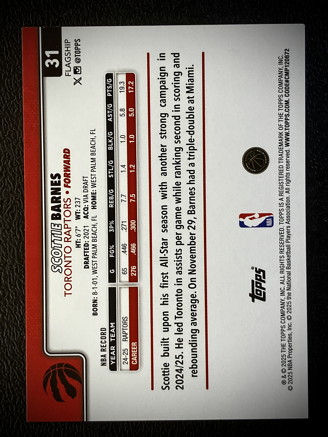 Scottie Barnes parallel card 2