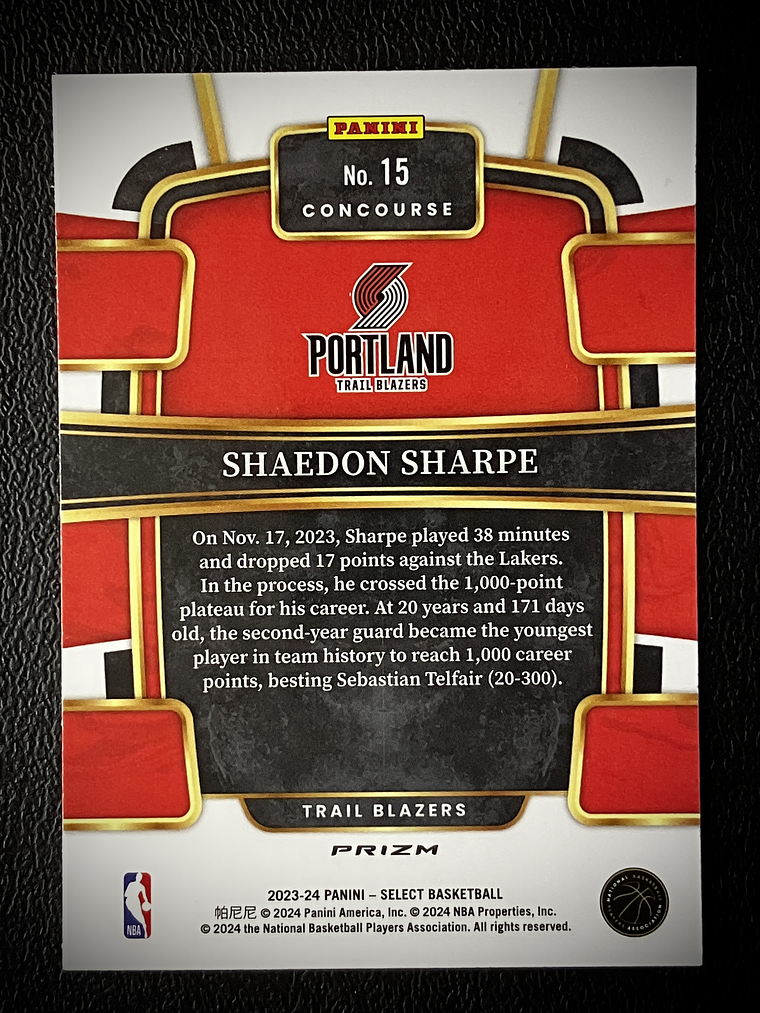 Shaedon Sharpe Parallel Card 2