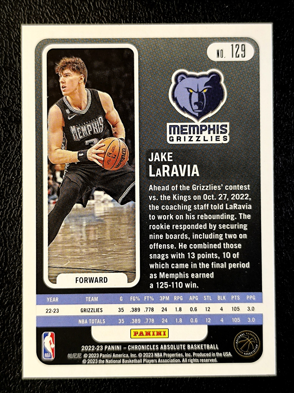  Jake LaRavia Rooke Card 2