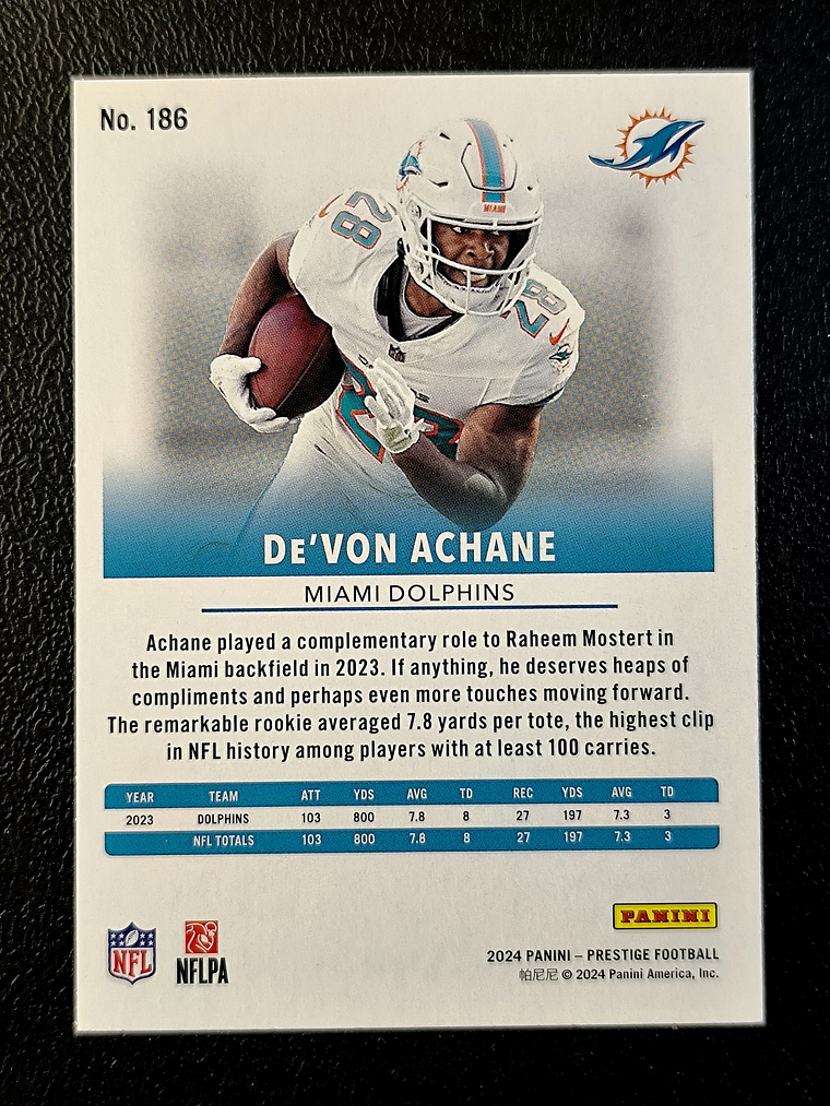 De'Von Achane Base Card 2