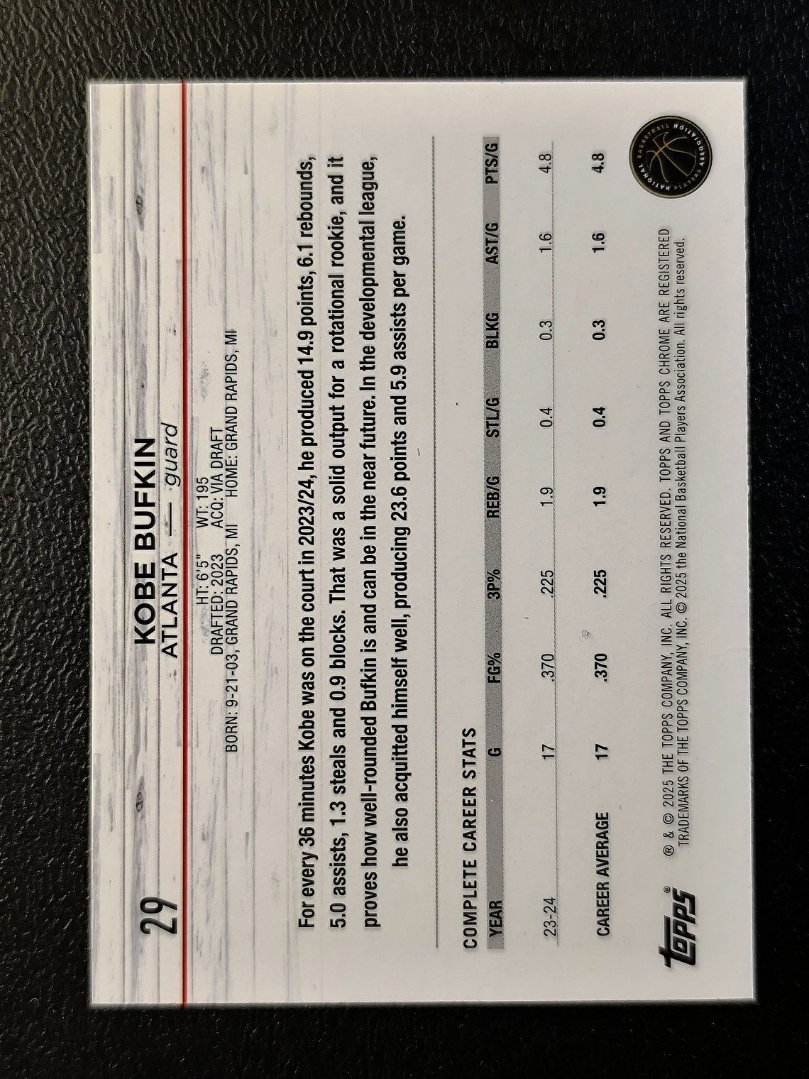 Kobe Bufkin Base Card 2