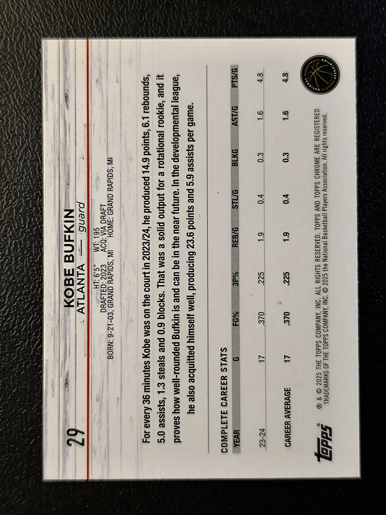 Kobe Bufkin Base Card 2