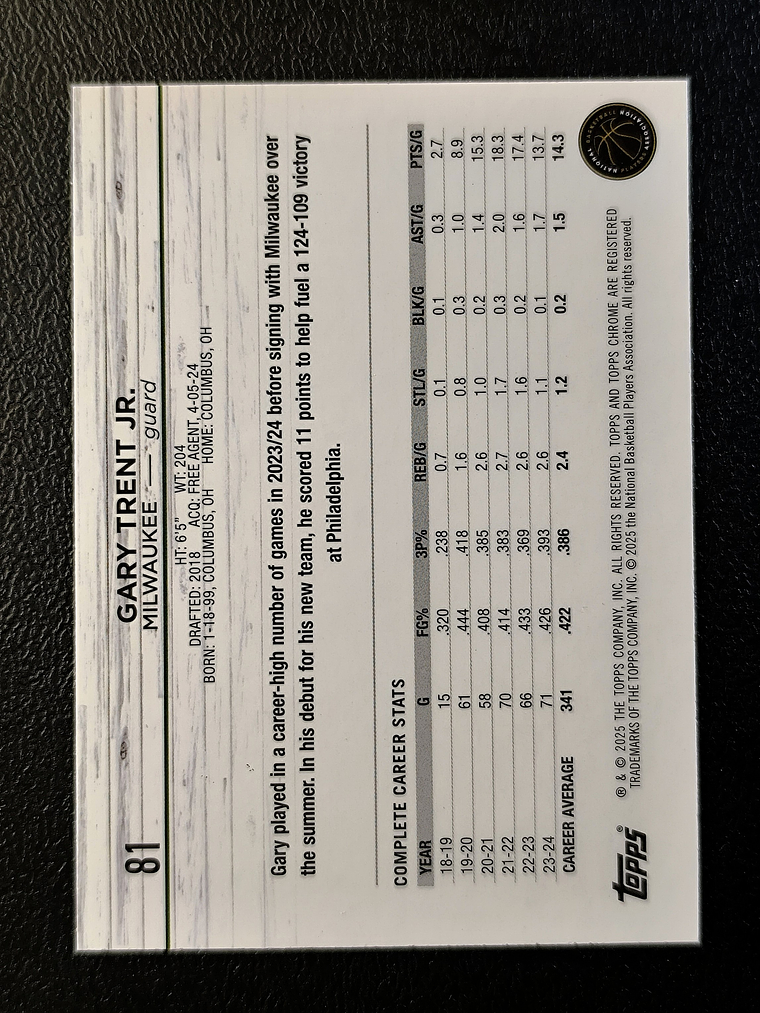 Gary Trent Jr. Base Card 2