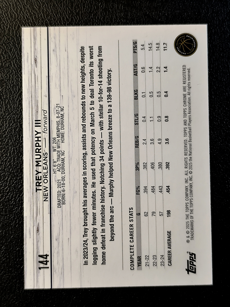 2024-25 Topps Chrome #144 Trey Murphy III 2