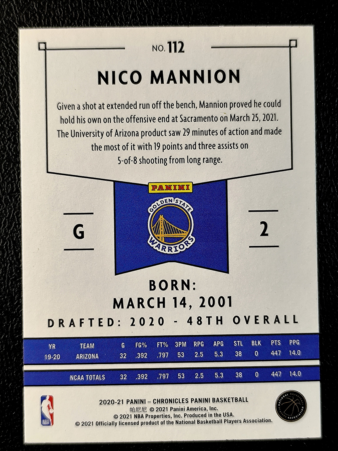 Nico Mannion RC/Panini 2