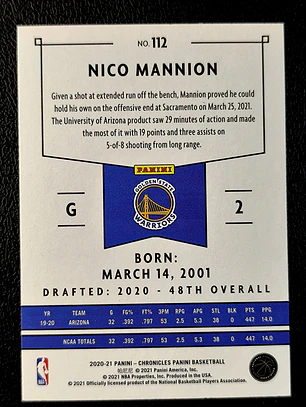 Nico Mannion RC/Panini