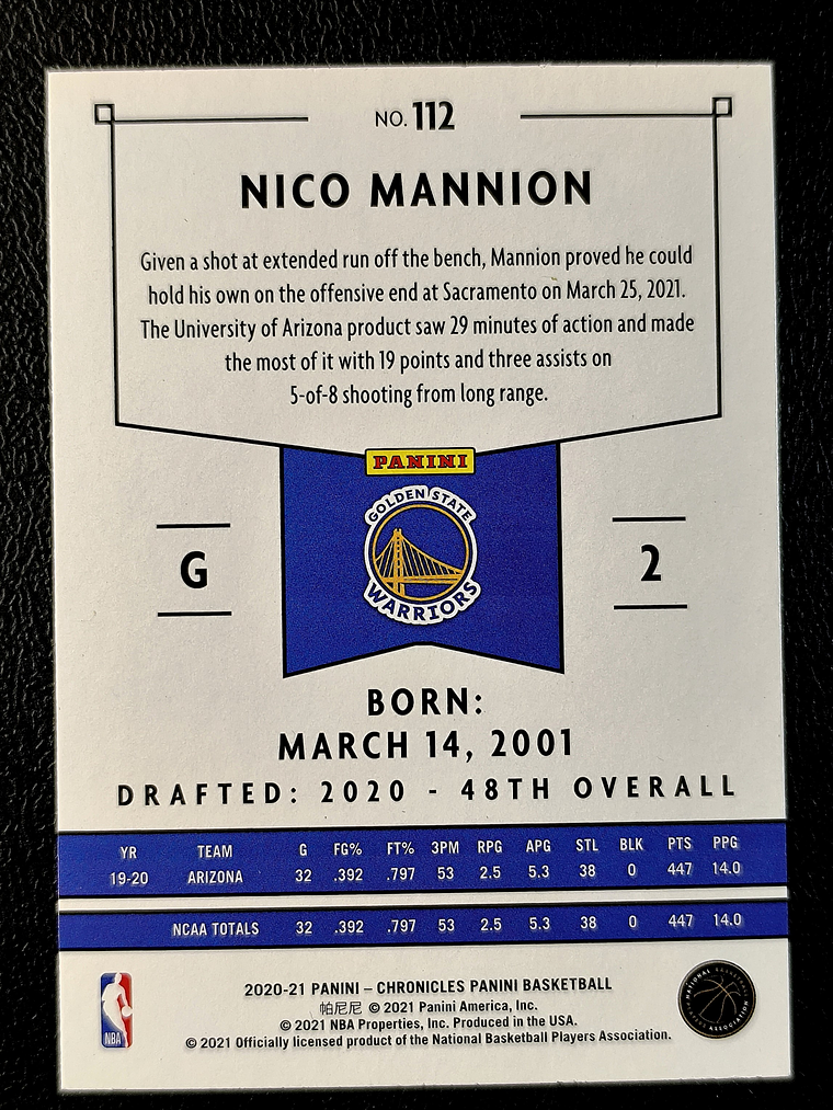 Nico Mannion RC/Panini 2