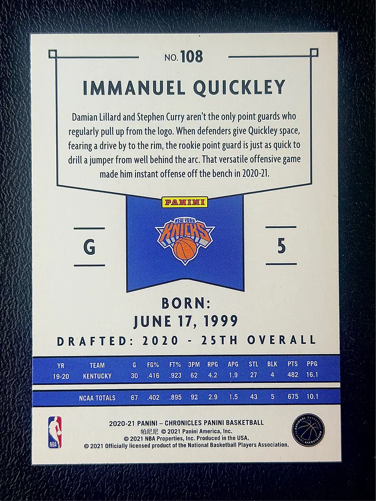  Immanuel Quickley/Panini 2
