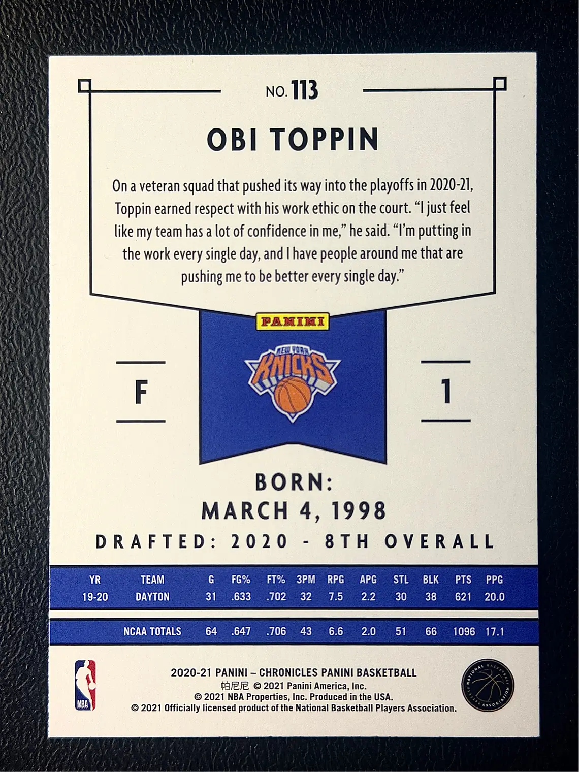 Obi Toppin/Panini 2