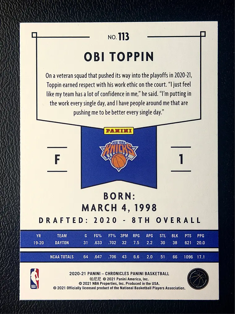 Obi Toppin/Panini 2