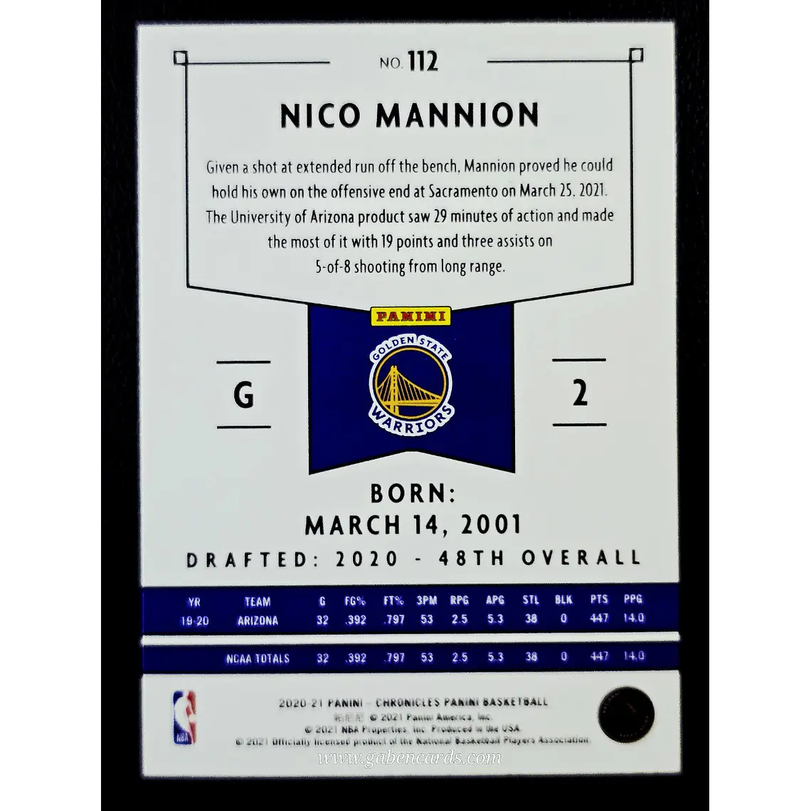 Nico Mannion RC/Panini 2
