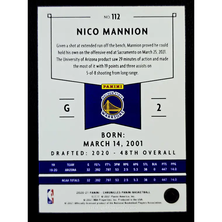 Nico Mannion RC/Panini 2