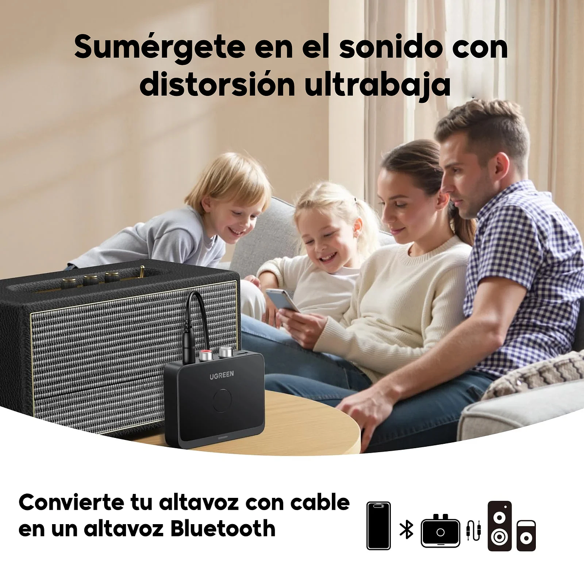 Ugreen Receptor de Audio Bluetooth 6.0 LDAC Hi-Res RCA Jack 3.5mm 7