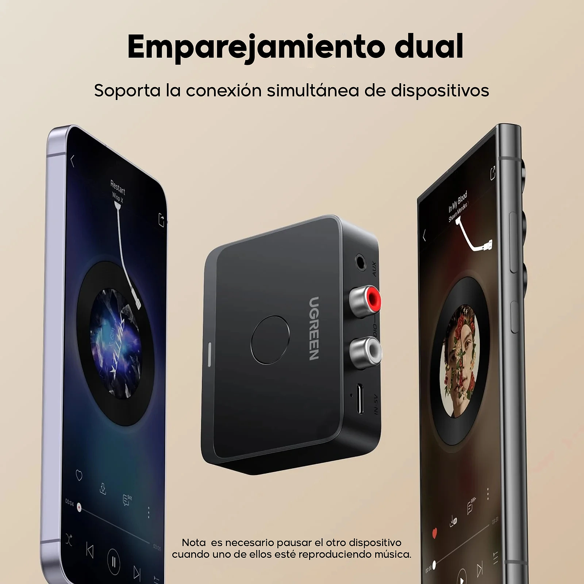 Ugreen Receptor de Audio Bluetooth 6.0 LDAC Hi-Res RCA Jack 3.5mm 8