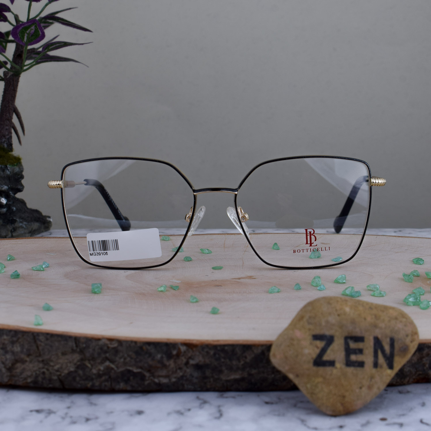 Botticelli MG39106 C1 Metalico Agatado Cuadrado Negro Escarchado Brazo Dorado Terminal Negro