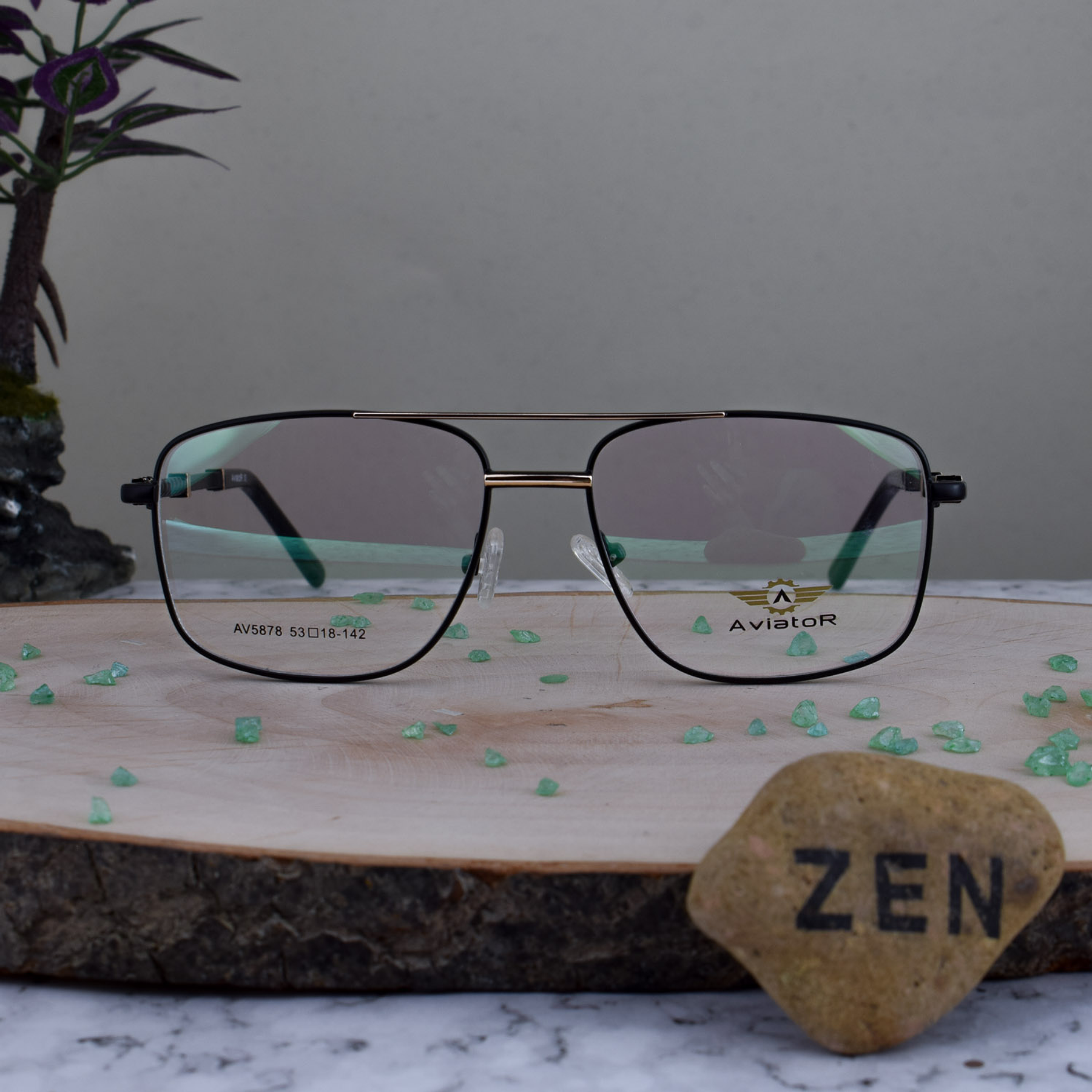 Aviator AV5878 C1 Metalica Doble Puente Cuadrada Negro Dorado 