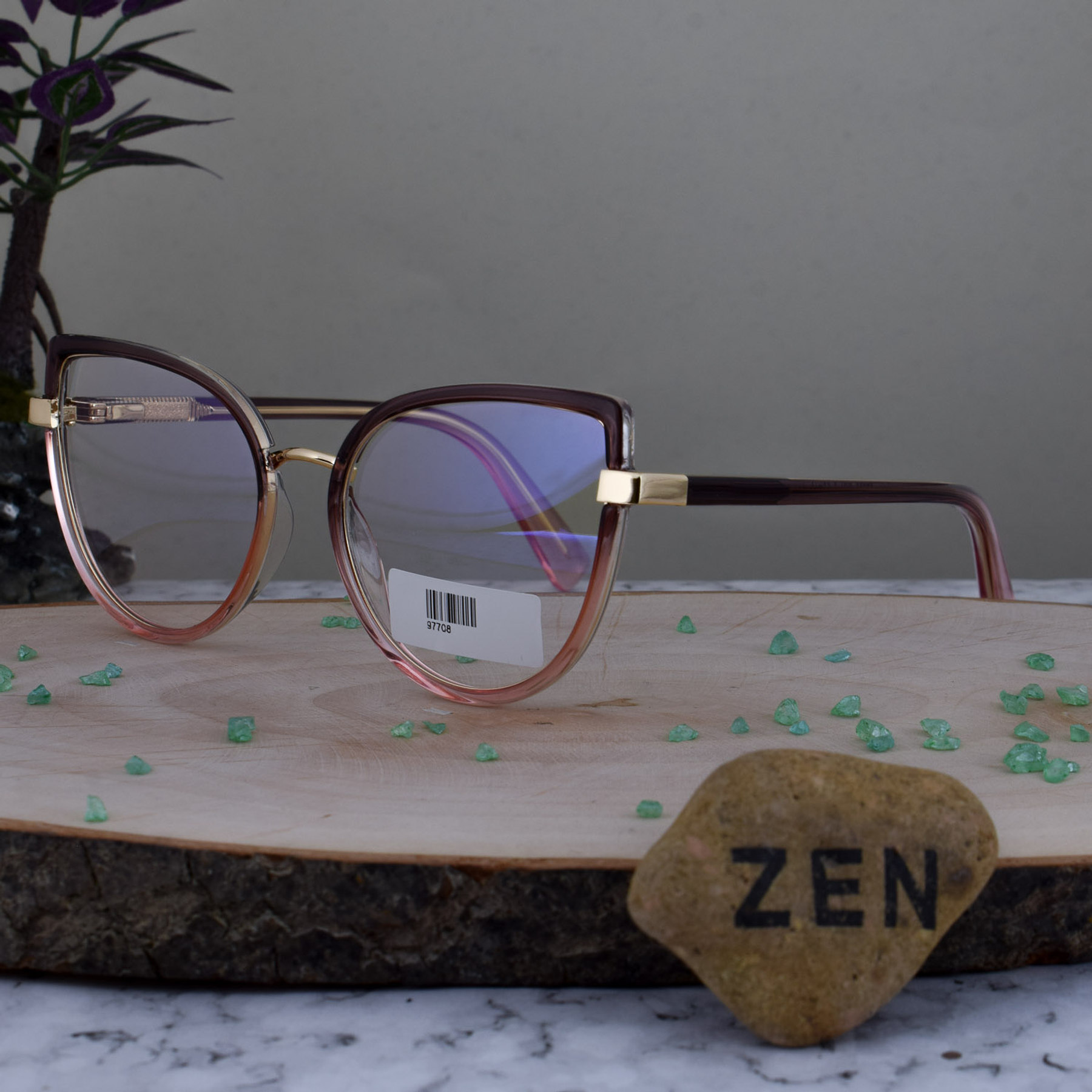 ZEN 97708 C8 TR90 Agatada Bicolor Vino Rosa Translucido Detalles Dorados