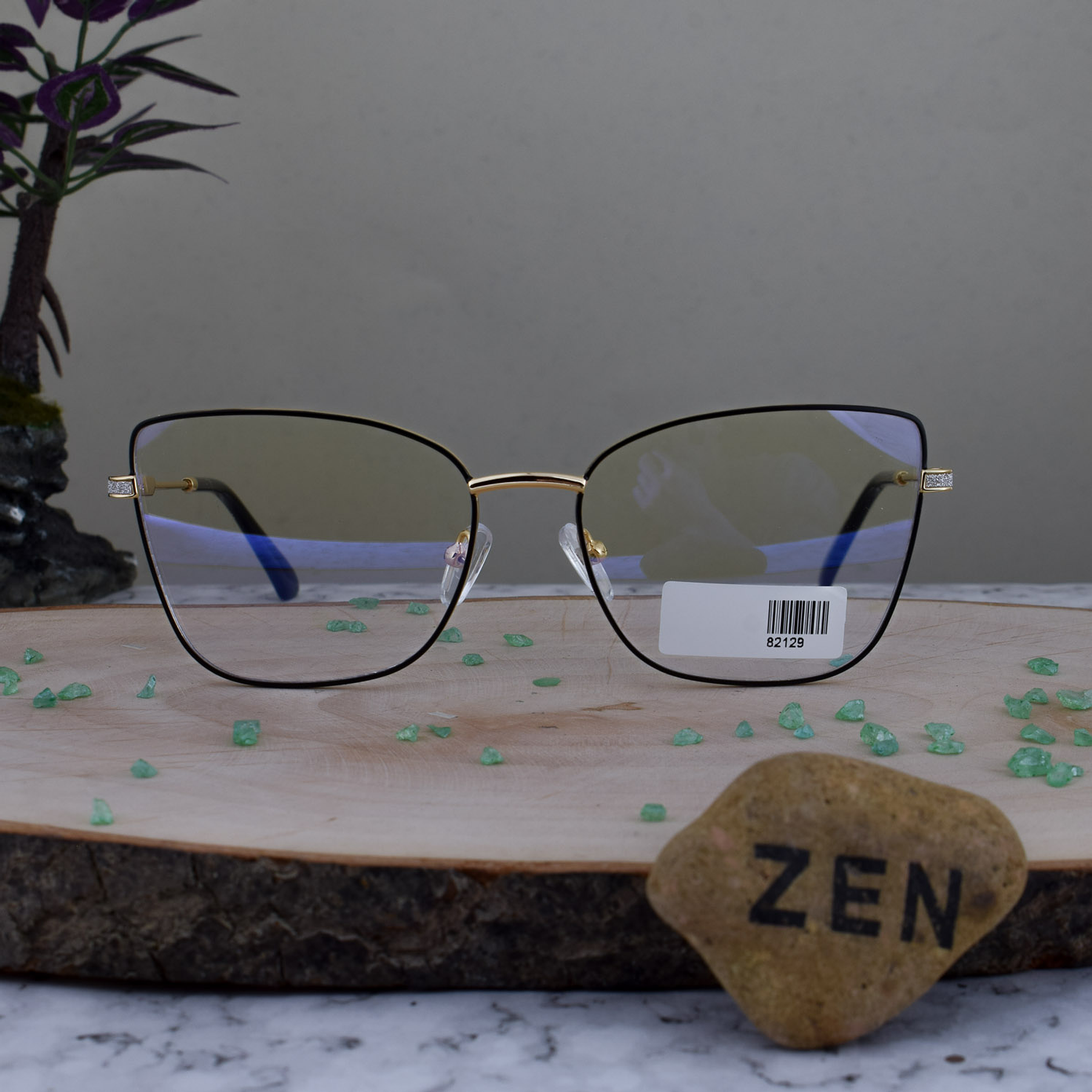 ZEN 82129 C8 Metalica Agatada Cuadrada Negro Dorado Brazo Dorado Escarcha Plateada