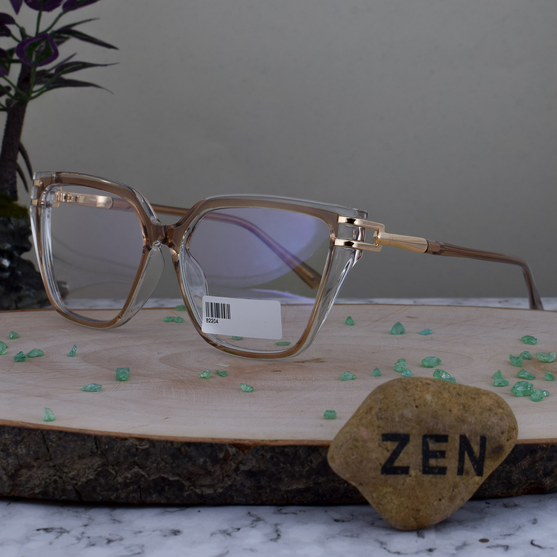 ZEN 82204 C7 Acetato Agatada Cuadrada Beige Transparente Traslucido Brazo Detalle Dorado
