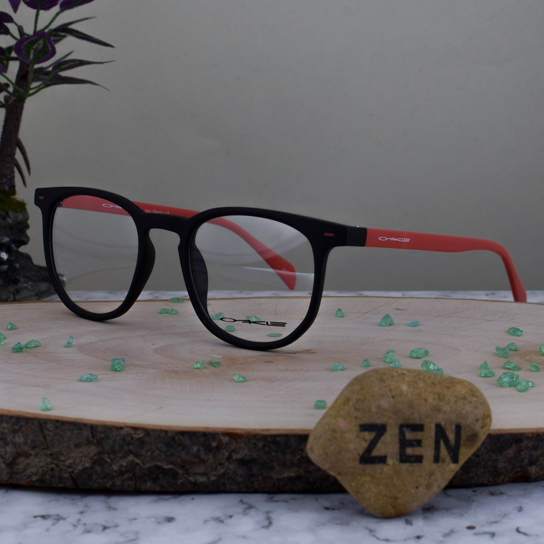 Okle ML0203 C01G TR90 Cuadrada Hexagonal  Frente Negro Brazo Rojo Mate 