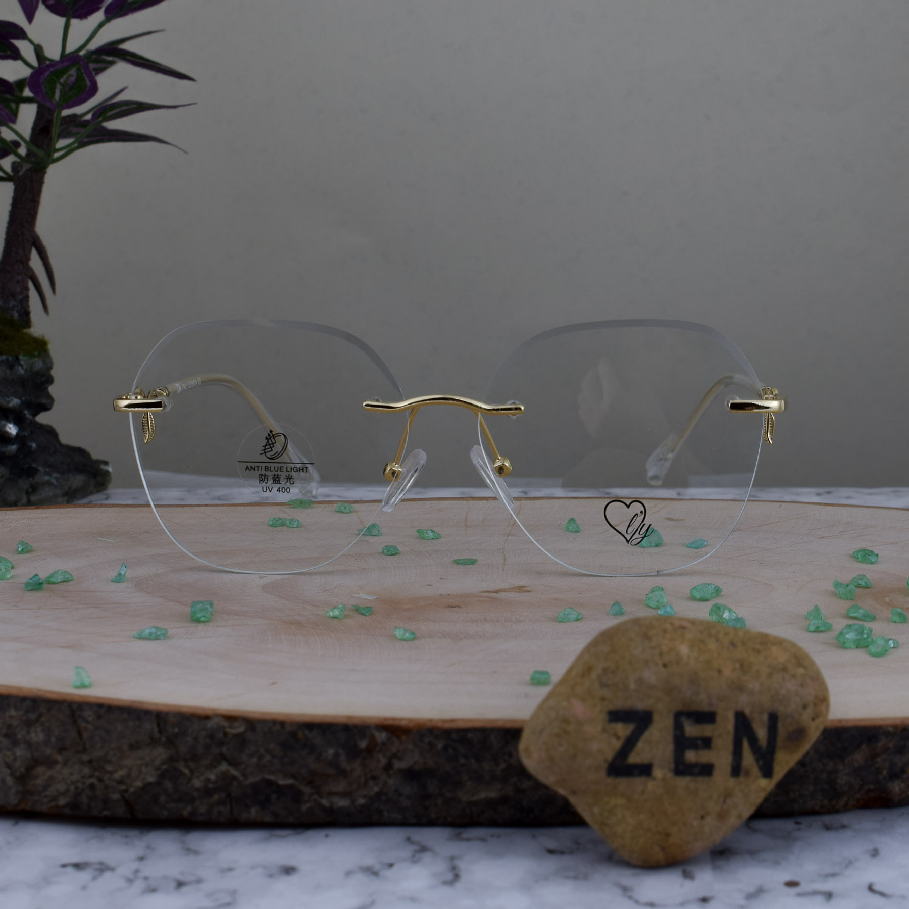 ZEN 22058 Tres Piezas Metal Hexagonal Dorado Hojas en Los Brazos Terminal Transparente