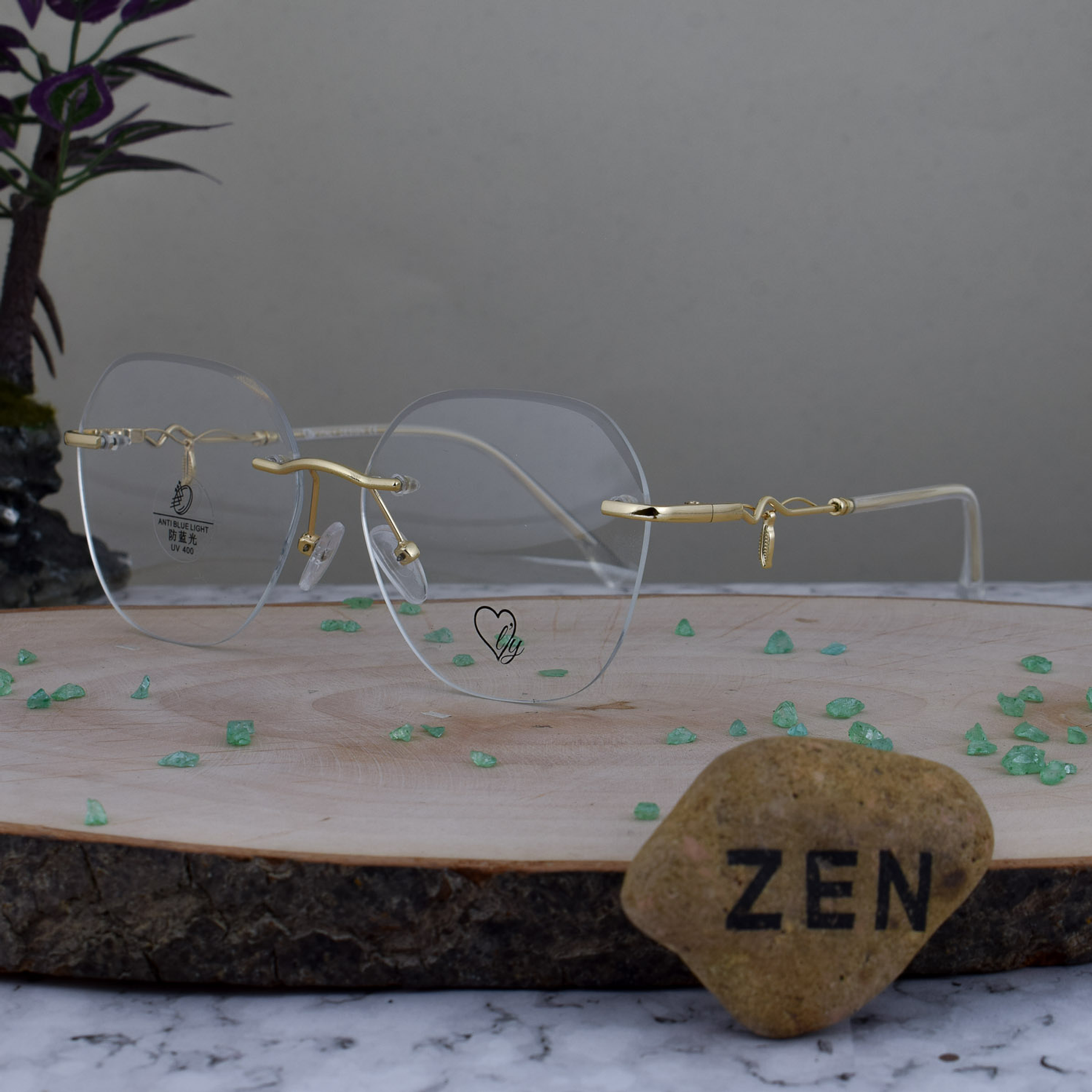 ZEN 22058 Tres Piezas Metal Hexagonal Dorado Hojas en Los Brazos Terminal Transparente