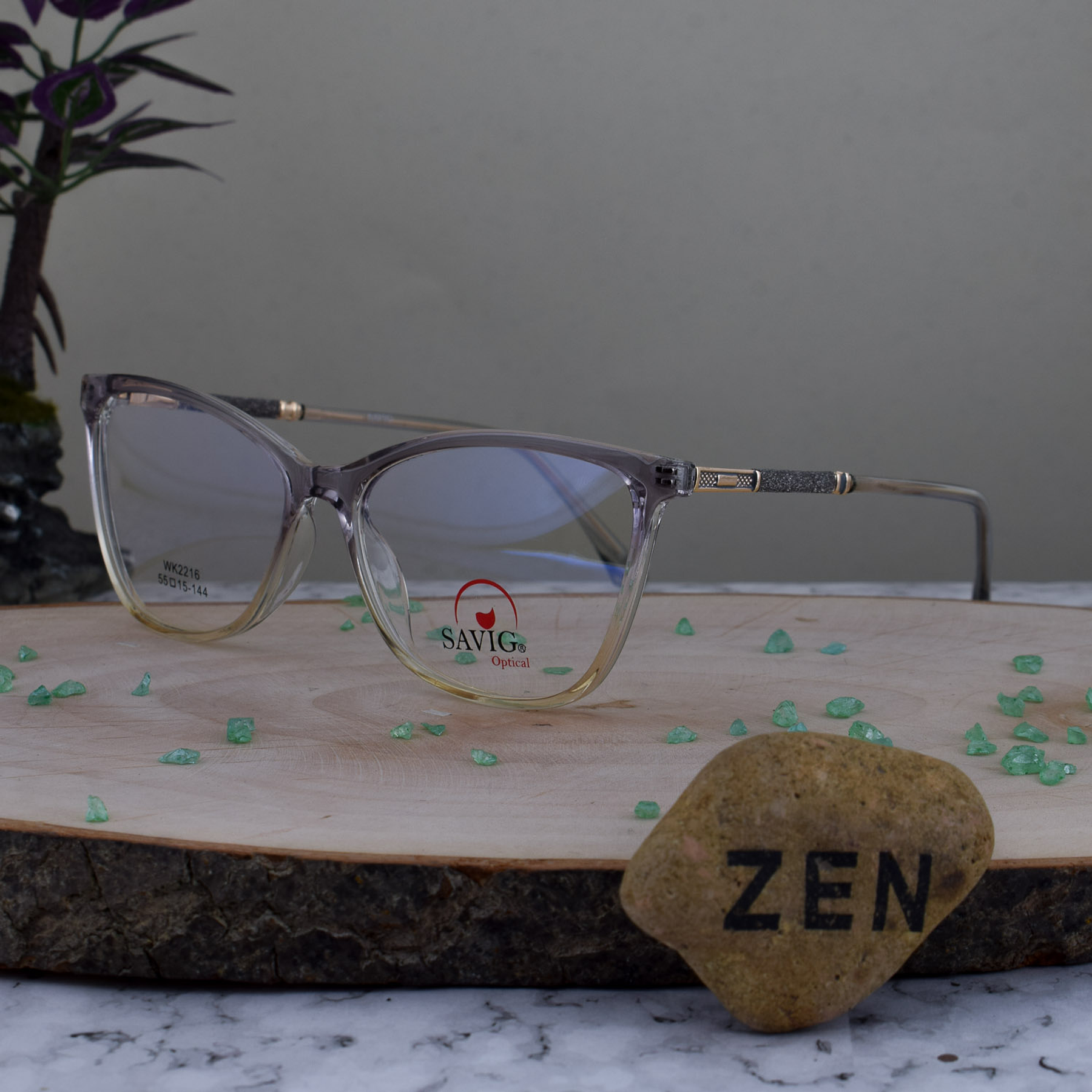 Savig WK2216 TR90 Agatada Bicolor Gris Beige Transparente Brazo Escarcha Plata