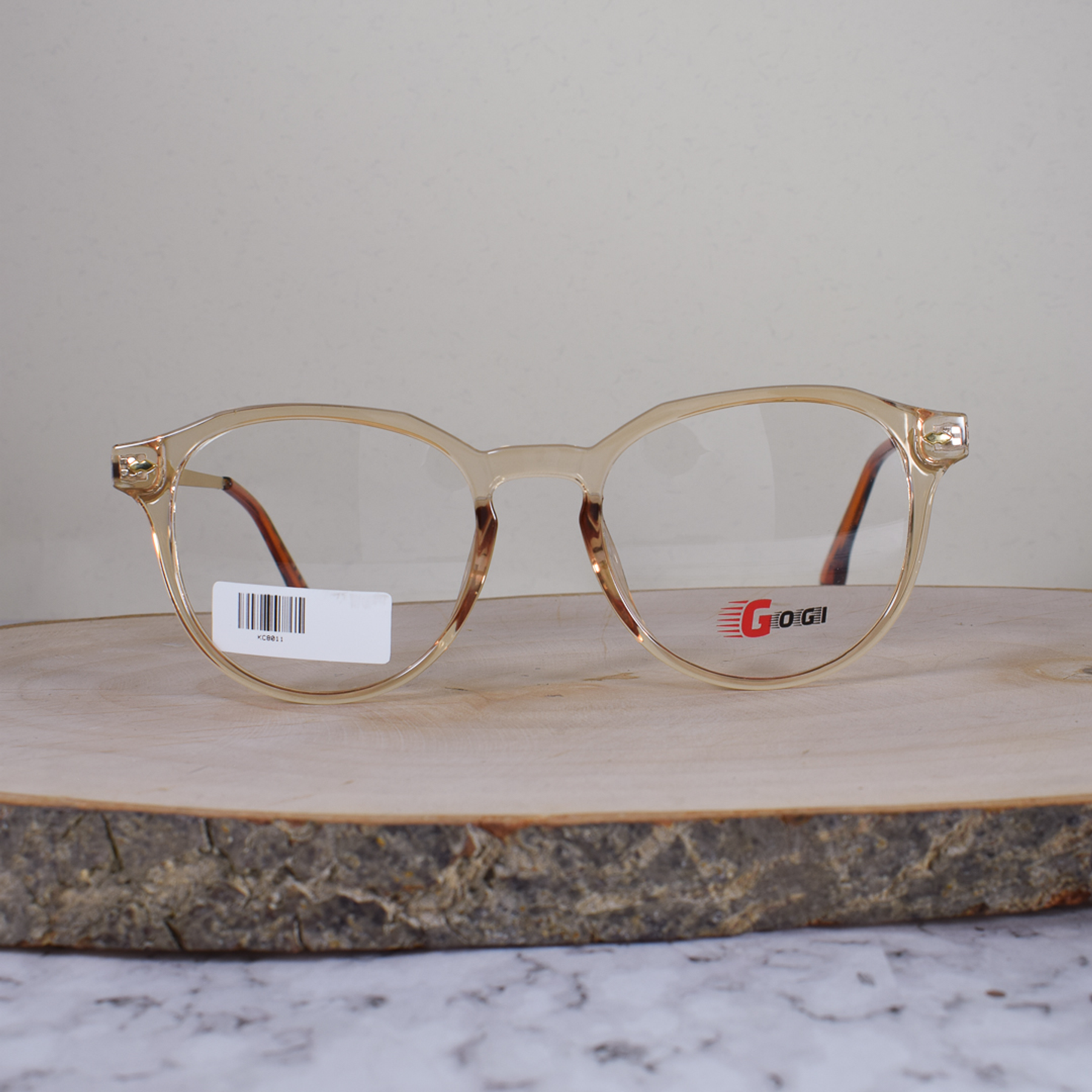 Gogi KC8011 C4 Acetato Redonda Translúcida Salmón Flex Brazo Metálico Terminal Carey 