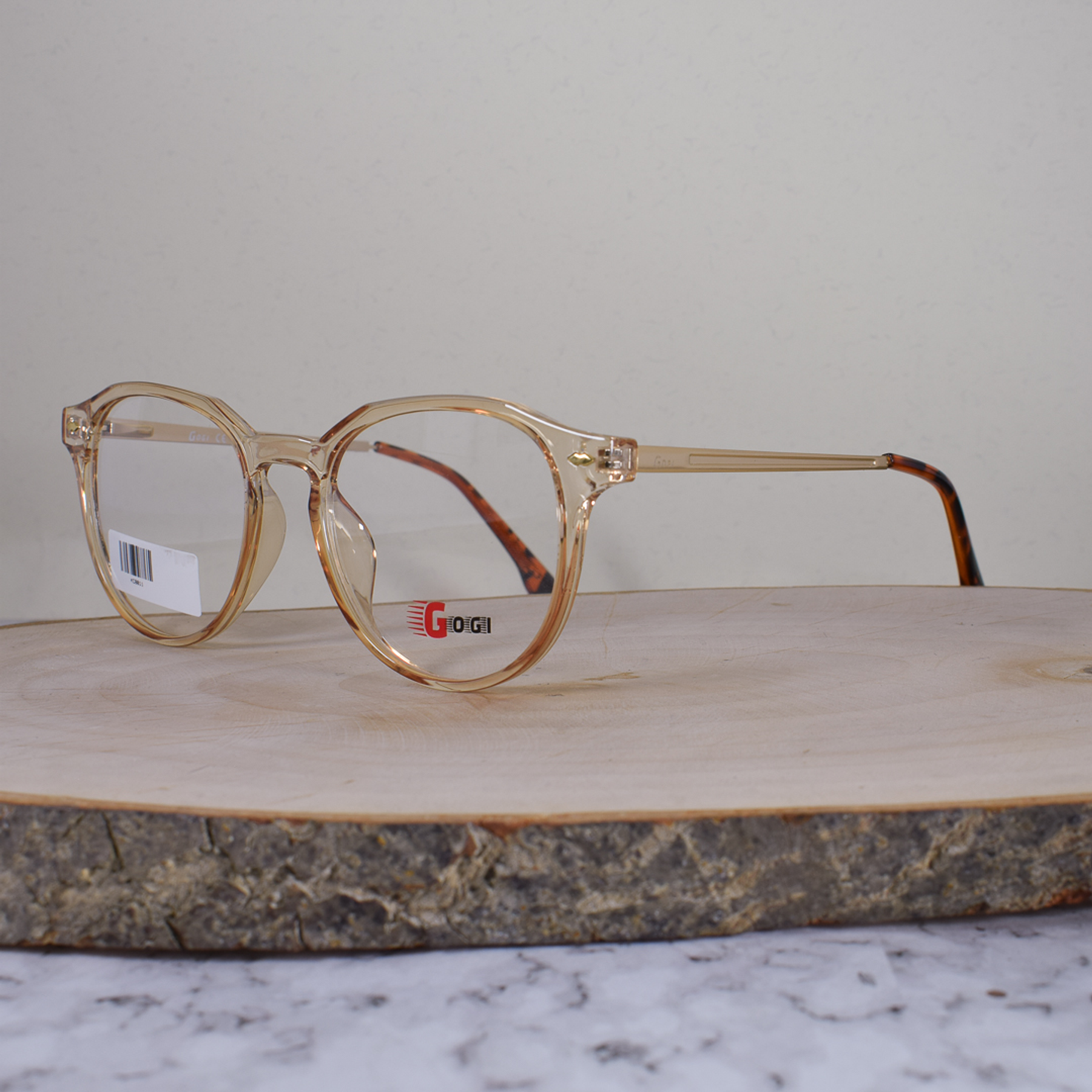 Gogi KC8011 C4 Acetato Redonda Translúcida Salmón Flex Brazo Metálico Terminal Carey 