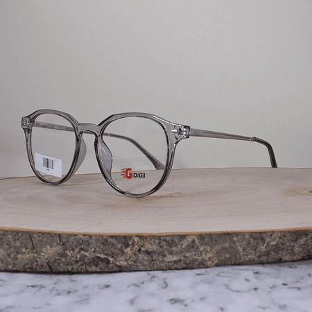 Gogi KC8011 Acetato Redonda Translúcida Gris Flex Brazo Metálico Terminal Gris