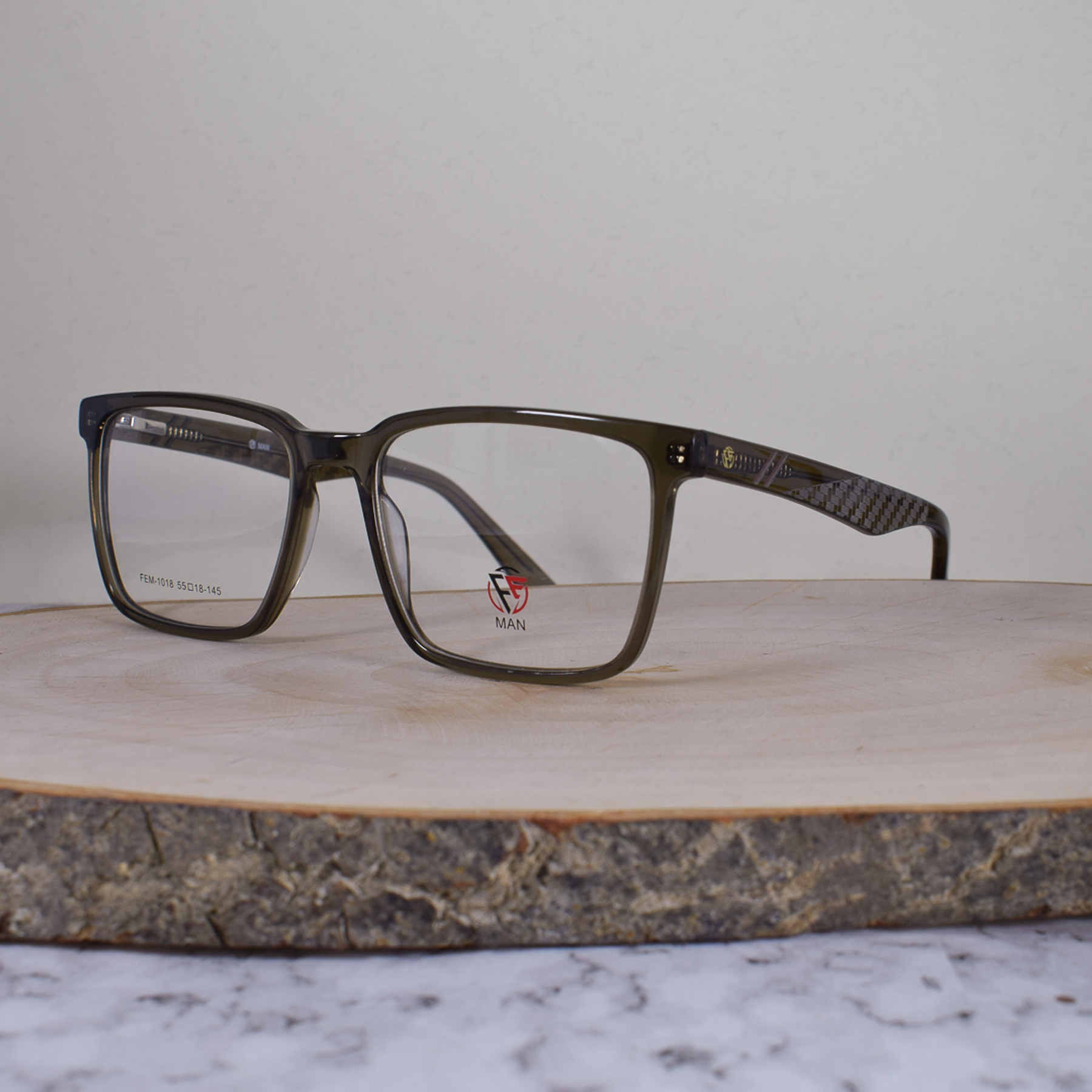 FE Man FEM1018 C3 Acetato Cuadrada Translúcida Café Flex Brazo Patrón