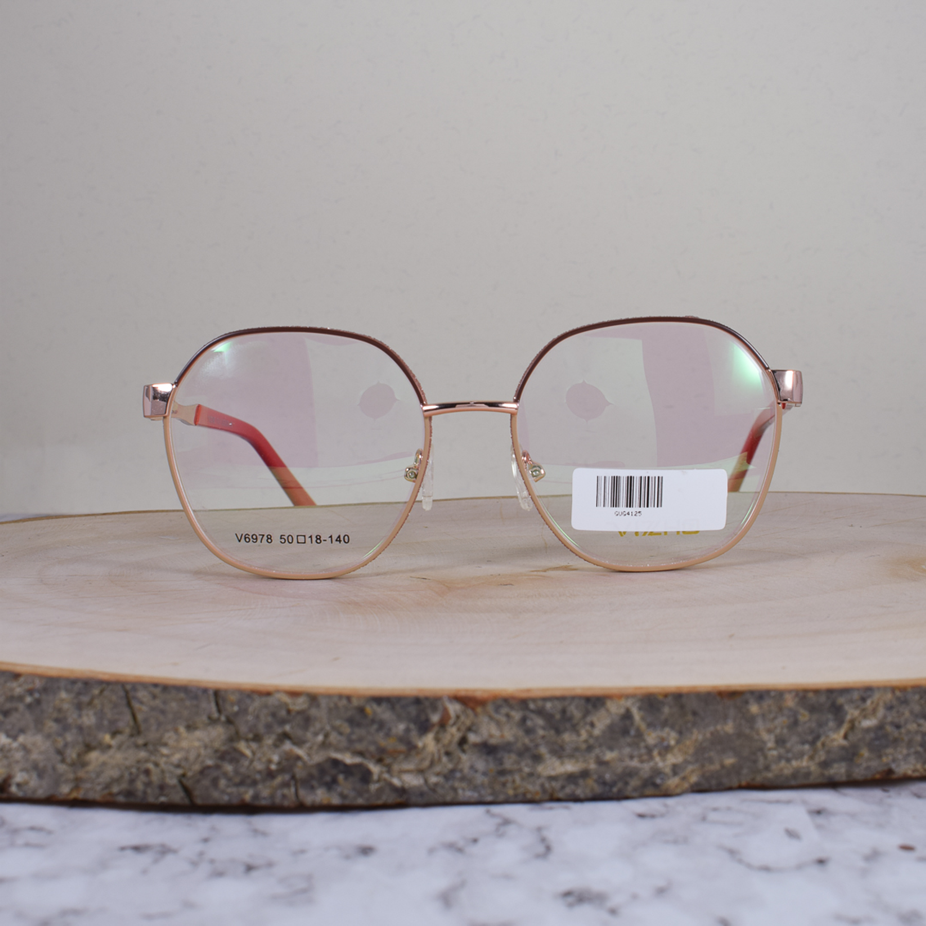 Vizho V6978 Metálica Redonda Café Beige Aro Escarchado Rosa Flex Brazo Ornamentado Metálico Terminal Carmesí