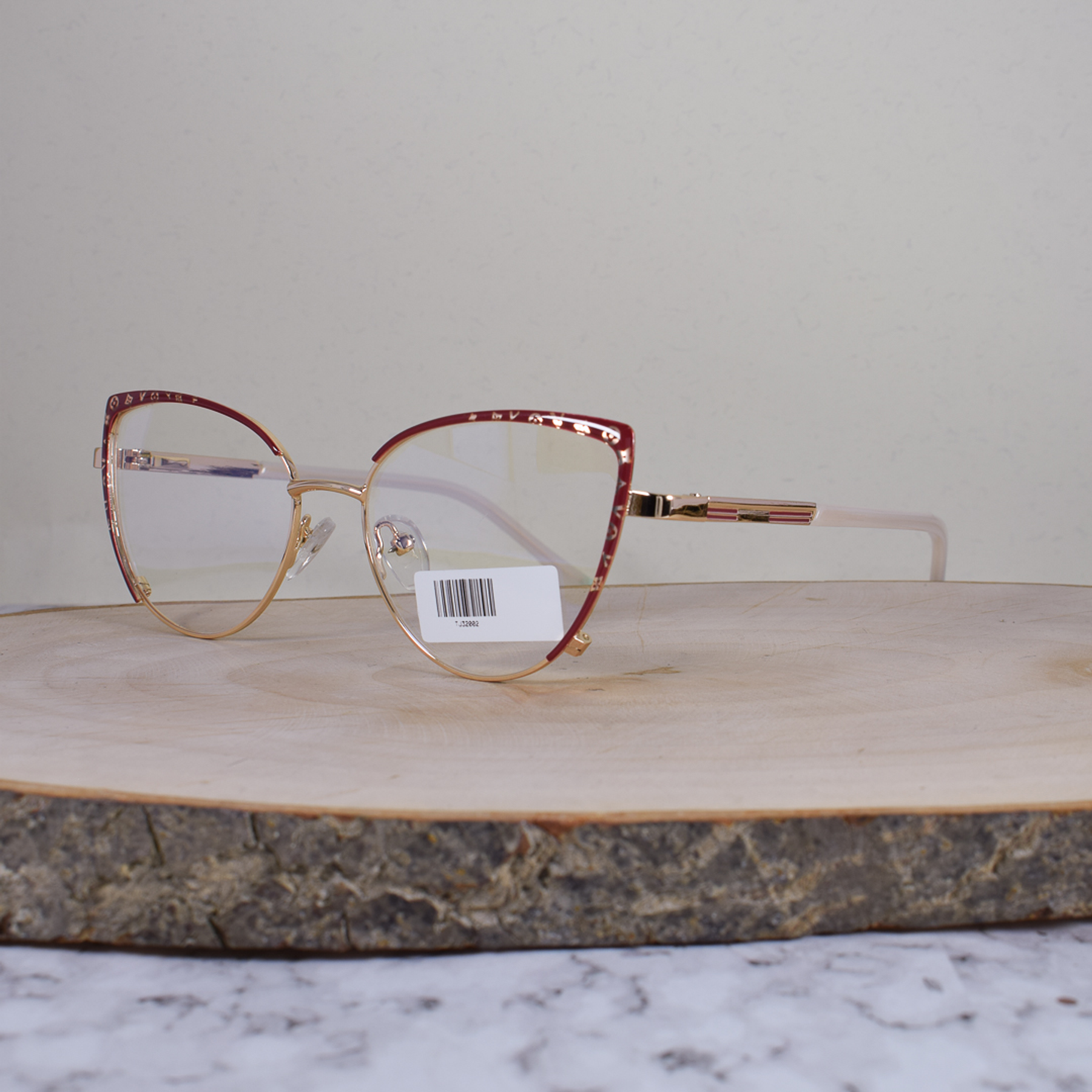 ZEN TJ32002 C5 Metálica Agatada Bicolor Dorado Rojo Detallado Flex Brazo Metálico Terminal Acetato Tricolor Perlado Rojo Celeste