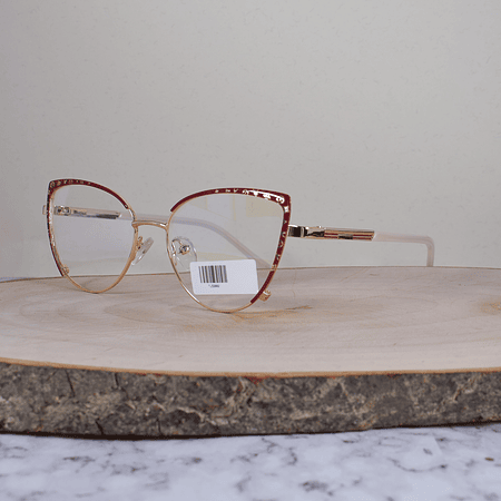 ZEN TJ32002 C5 Metálica Agatada Bicolor Dorado Rojo Detallado Flex Brazo Metálico Terminal Acetato Tricolor Perlado Rojo Celeste