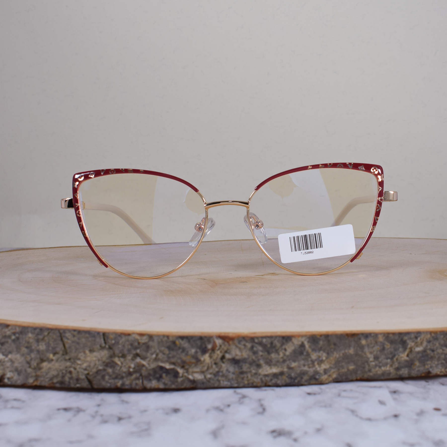 ZEN TJ32002 C5 Metálica Agatada Bicolor Dorado Rojo Detallado Flex Brazo Metálico Terminal Acetato Tricolor Perlado Rojo Celeste