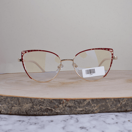 ZEN TJ32002 C5 Metálica Agatada Bicolor Dorado Rojo Detallado Flex Brazo Metálico Terminal Acetato Tricolor Perlado Rojo Celeste