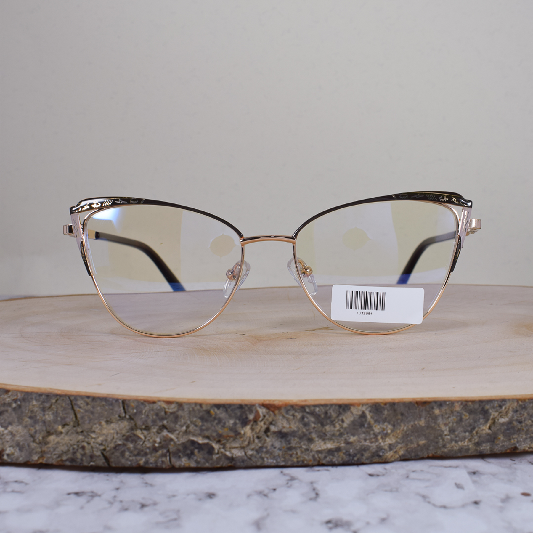 ZEN TJ32004 C5 Metálica Agatada Dorada Bicolor Café Beige Detallado Flex Brazo Metálico Ornamentado Escarchado Terminal Acetato Café