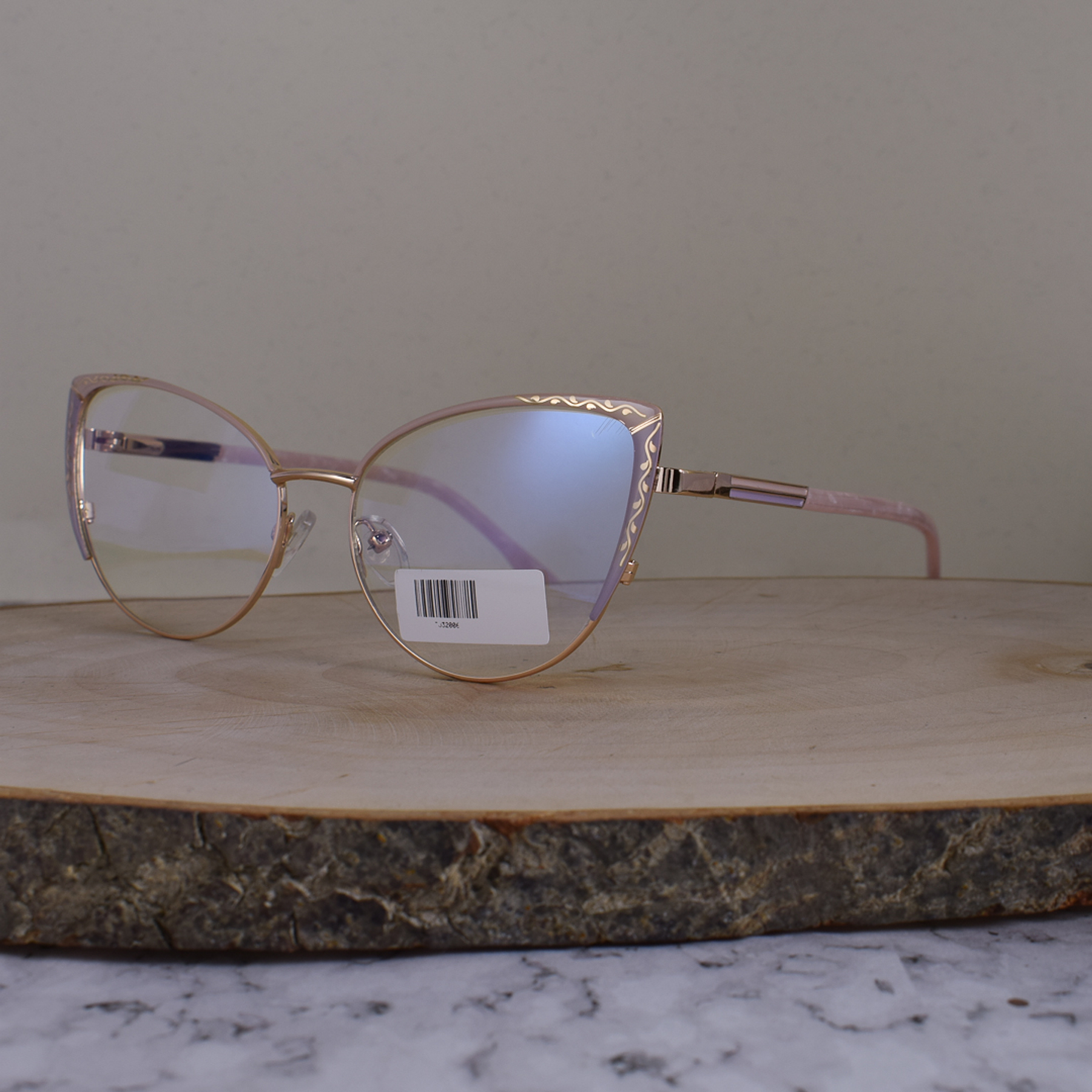 ZEN TJ32006 C4 Metálica Agatada Dorada Bicolor Rosa Lila Detallado Flex Brazo Metálico Ornamentado Terminal Acetato Rosa Perlado