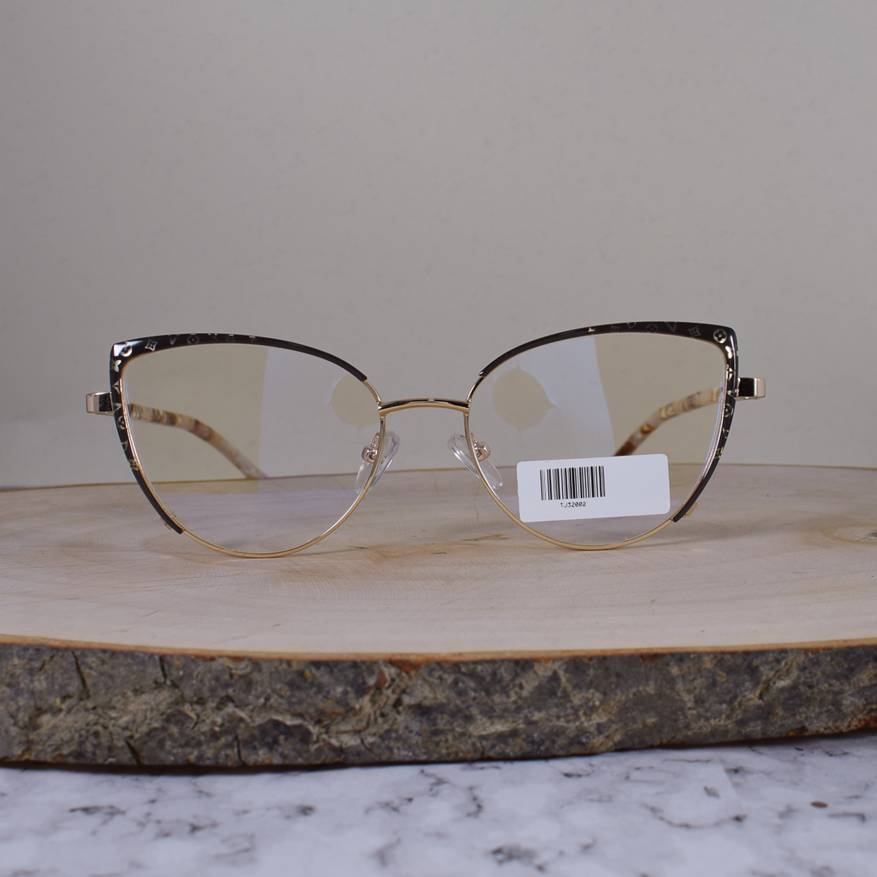 ZEN TJ32002 C6 Metálica Agatada Dorada Café Detallado Flex Brazo Metálico Ornamentado Terminal Acetato Café Beige Marmoleado