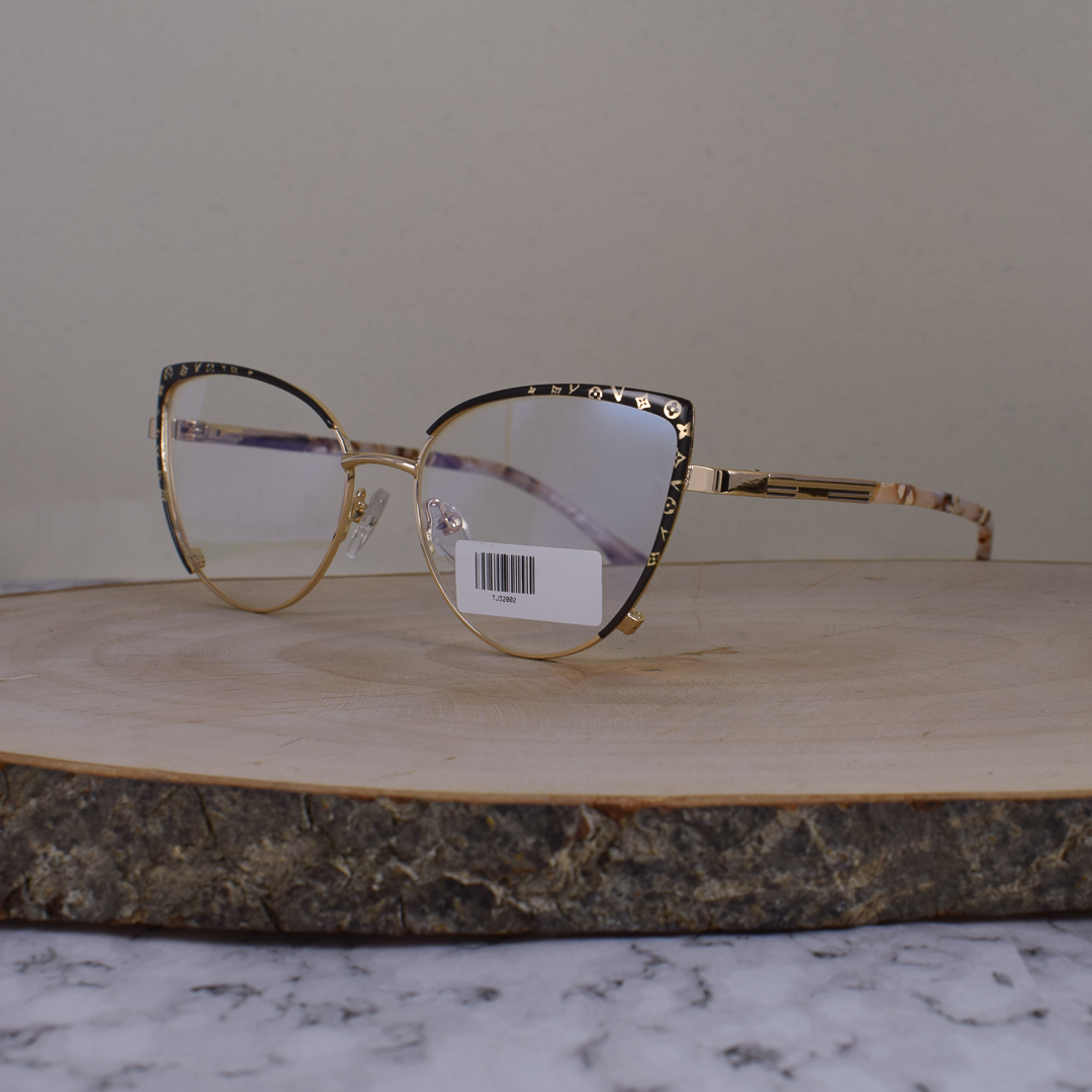 ZEN TJ32002 C6 Metálica Agatada Dorada Café Detallado Flex Brazo Metálico Ornamentado Terminal Acetato Café Beige Marmoleado